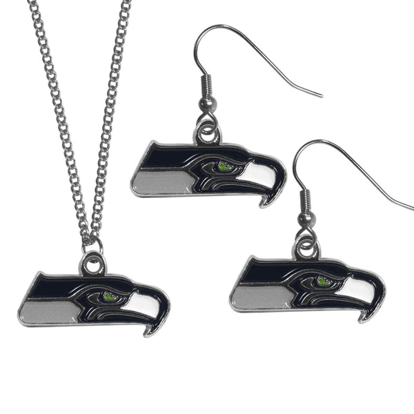 Sports Jewelry & Accessories NFL - Seattle Seahawks Dangle Earrings and Chain Necklace Set JM Sports-7