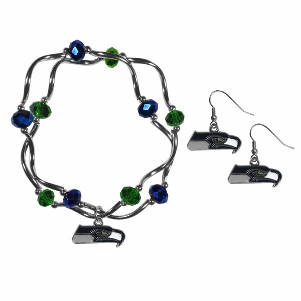 Sports Jewelry & Accessories NFL - Seattle Seahawks Dangle Earrings and Crystal Bead Bracelet Set JM Sports-7