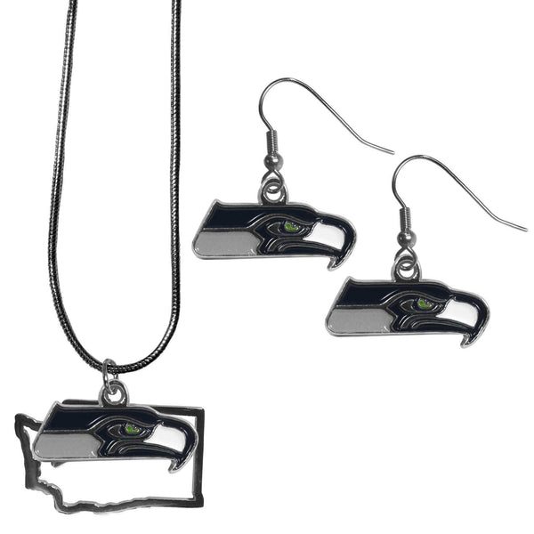 Sports Jewelry & Accessories NFL - Seattle Seahawks Dangle Earrings and State Necklace Set JM Sports-7