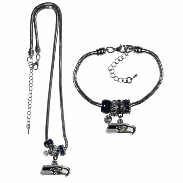 Sports Jewelry & Accessories NFL - Seattle Seahawks Euro Bead Necklace and Bracelet Set JM Sports-7