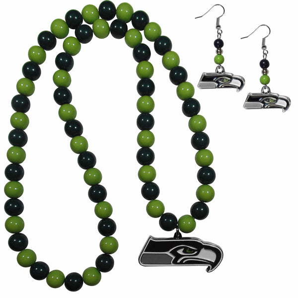 Sports Jewelry & Accessories NFL - Seattle Seahawks Fan Bead Earrings and Necklace Set JM Sports-7