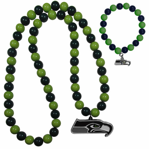 Sports Jewelry & Accessories NFL - Seattle Seahawks Fan Bead Necklace and Bracelet Set JM Sports-7