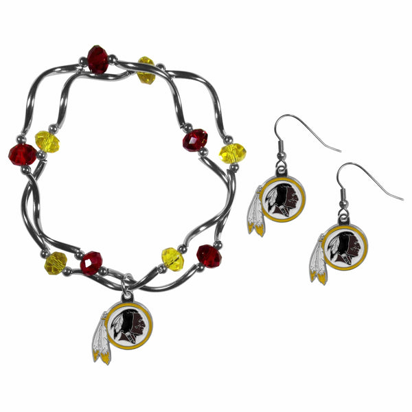 Sports Jewelry & Accessories NFL - Washington Redskins Dangle Earrings and Crystal Bead Bracelet Set JM Sports-7