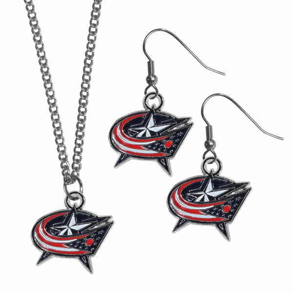 Sports Jewelry & Accessories NHL - Columbus Blue Jackets Dangle Earrings and Chain Necklace Set JM Sports-7