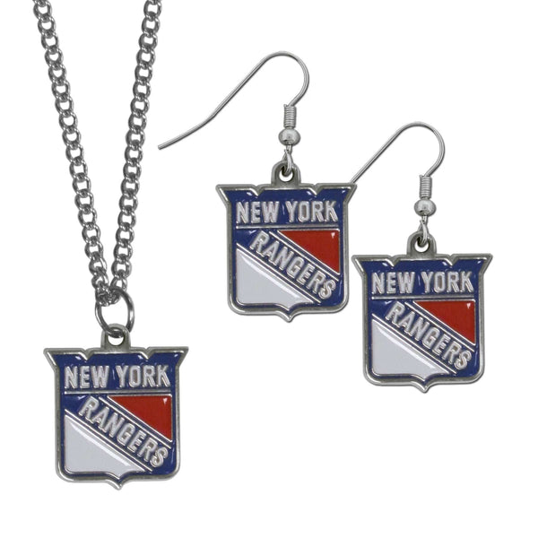Sports Jewelry & Accessories NHL - New York Rangers Dangle Earrings and Chain Necklace Set JM Sports-7