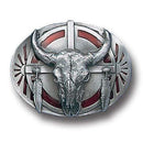 Sports Jewelry & Accessories Sports Accessories - Buffalo Skull/Feathers Enameled Belt Buckle JM Sports-7
