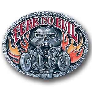 Sports Jewelry & Accessories Sports Accessories - Fear No Evil Skull/Motorcycle Enameled Belt Buckle JM Sports-7