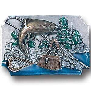 Sports Jewelry & Accessories Sports Accessories - Fish with Gear Background Enameled Belt Buckle JM Sports-7