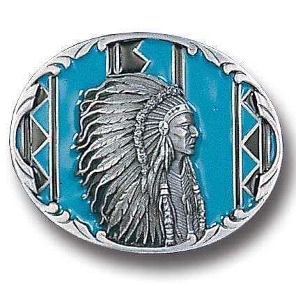 Sports Jewelry & Accessories Sports Accessories - Indian Chief with Turquoise Enameled Belt Buckle JM Sports-7