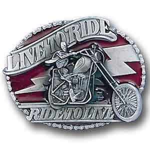 Sports Jewelry & Accessories Sports Accessories - Live to Ride "Skeleton on Bike" Enameled Belt Buckle JM Sports-7
