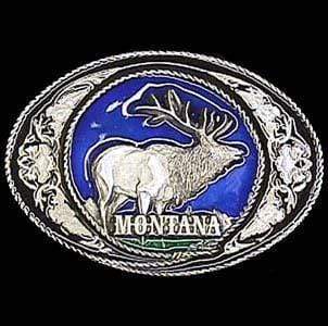 Sports Jewelry & Accessories Sports Accessories - Montana Elk with Scroll Enameled Belt Buckle JM Sports-7