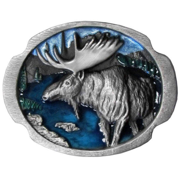 Sports Jewelry & Accessories Sports Accessories - Moose at Lake Enameled Belt Buckle JM Sports-7
