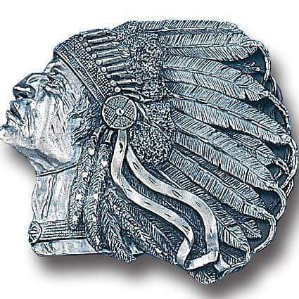 Sports Jewelry & Accessories Sports Accessories - Pontiac Indian (Diamond Cut) Enameled Belt Buckle JM Sports-7