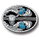 Sports Jewelry & Accessories Sports Accessories - Turquoise Stones with Buffalo Skull (Diamond Cut) Enameled Belt Buckle JM Sports-7