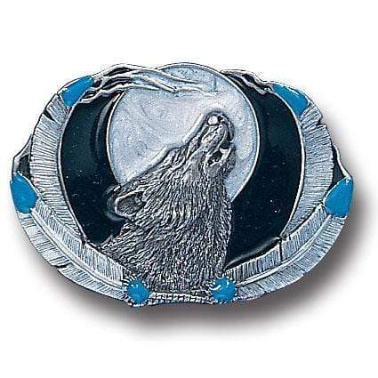 Sports Jewelry & Accessories Sports Accessories - Wolf Framed by Feathers Enameled Belt Buckle JM Sports-7