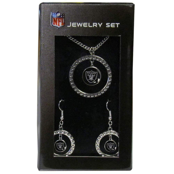 Sports Jewelry NFL - Oakland Raiders Rhinestone Hoop Jewelry Set JM Sports-7