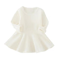 Spring Autumn Candy Color Cotton Baby Girl Dresses Long Sleeve Solid Princess Dress Bow-knot O-neck Casual Kids Pleated Dresses