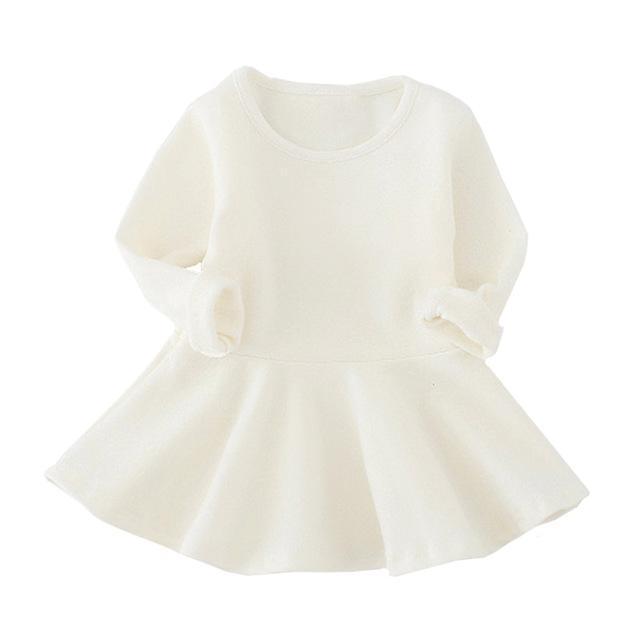 Spring Autumn Candy Color Cotton Baby Girl Dresses Long Sleeve Solid Princess Dress Bow-knot O-neck Casual Kids Pleated Dresses