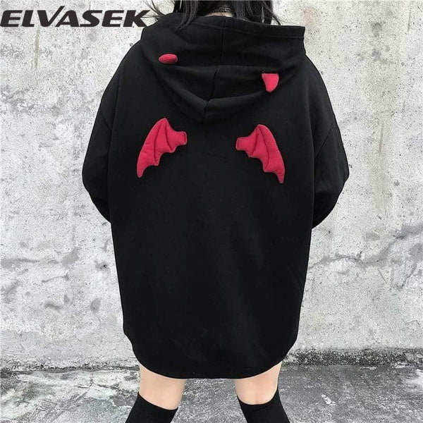 Spring Autumn Women Sweatshirts High Street Harajuku Cute Hoodies Punk Gothic Devil Horn Chic Hooded Pullover Loose Sweat CA6865 JadeMoghul Inc. 