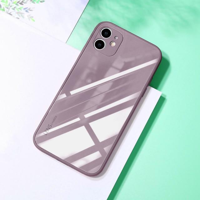 Square Tempered Glass Phone Case For iPhone 11 12 Pro Max Anti-knock Baby Skin Fram Case For IPhone XS Max X XR 7 8 Plus Cover AExp