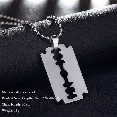 Stainless Steel Mens Necklace Stainless Steel Pendant Dog Tags Army Nameplate Mens Pendant Anchor Note cross Shaving blade-N010520-JadeMoghul Inc.