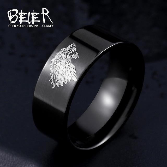 Stainless Steel ring Game of Thrones ice wolf House Stark of Winterfell men ring LUO001-6-Black-JadeMoghul Inc.