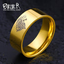 Stainless Steel ring Game of Thrones ice wolf House Stark of Winterfell men ring LUO001-6-Gold-JadeMoghul Inc.