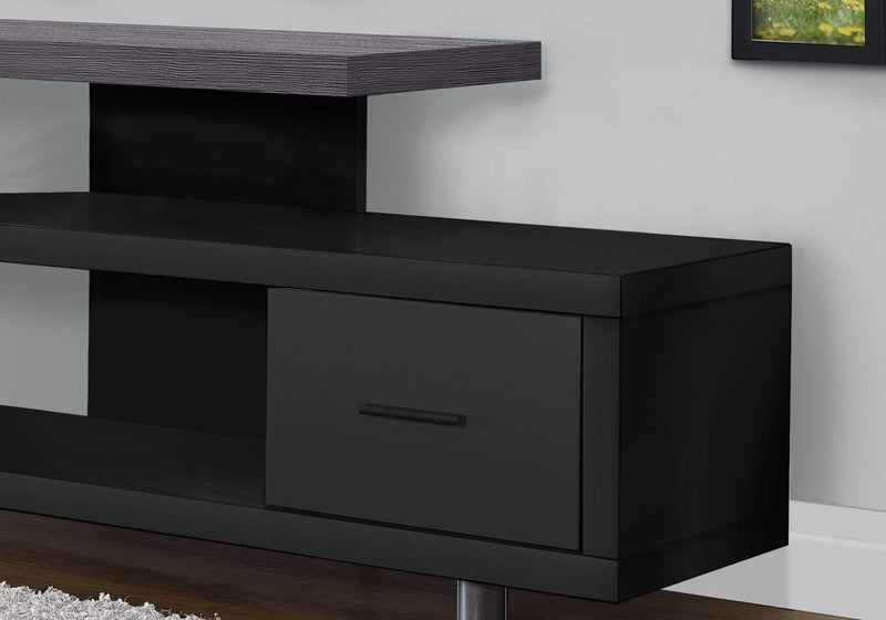 Stands Black TV Stand - 15'.75" x 60" x 24" Black, Grey, Particle Board, Hollow-Core, Metal - TV Stand with a Drawer HomeRoots