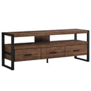 Stands Black TV Stand - 21.75" Particle Board, Hollow Core, & Black Metal TV Stand with 3 Drawers HomeRoots