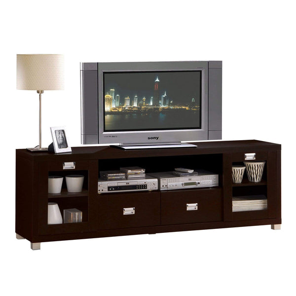 Stands Cheap TV Stand - 15" X 69" X 23" Espresso Wood Veneer (Paper) TV Stand HomeRoots