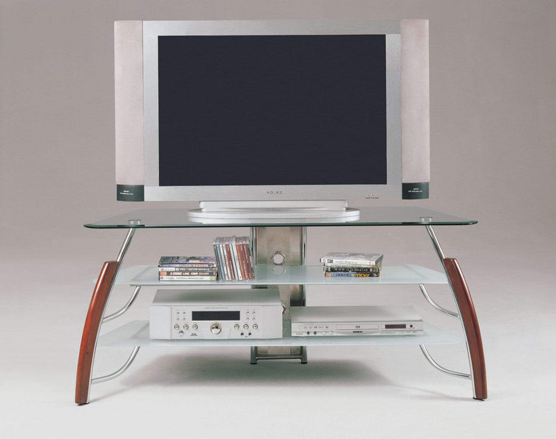 Stands Cheap TV Stand - 18" X 50" X 22" Metal Wood Compact TV Stand. Glass Top: 8mm Clear Glass with Beveled Edge HomeRoots