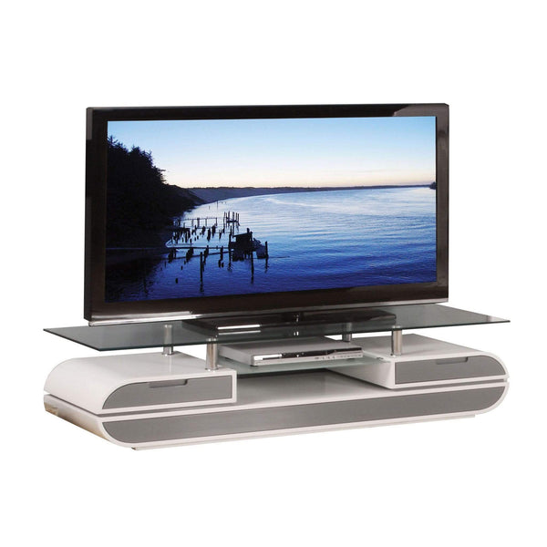 Stands Cheap TV Stand - 20" X 63" X 16" White Gray Wood Glass Metal Veneer TV Stand HomeRoots