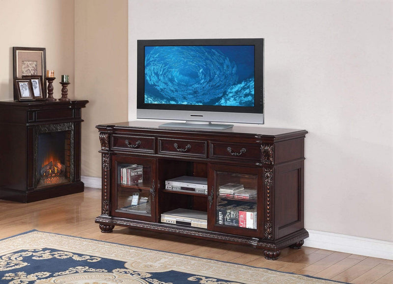 Stands Fireplace TV Stand - 65" X 20" X 34" Cherry Poplar Wood Tv Stand HomeRoots