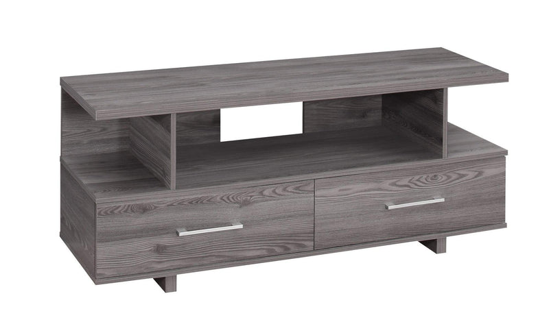 Stands Rustic TV Stand - 20" Grey Particle Board and Laminate TV Stand with 2 Storage Drawers HomeRoots