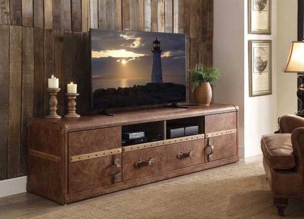 Stands TV Stands For Sale - 80" X 20" X 22" Retro Brown Leather Tv Stand HomeRoots