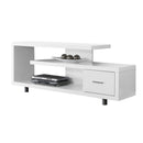 Stands White TV Stand - 15'.75" x 60" x 24" White, Silver, Particle Board, Hollow-Core, Metal - TV Stand with a Drawer HomeRoots