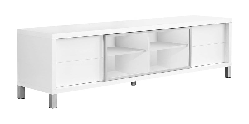 Stands White TV Stand - 17'.75" x 71" x 19'.75" White, Clear, Silver, Particle Board, Glass, Hollow-Core - Tv Stand HomeRoots