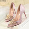 Star Style Women Fashion Pearl Crystal High Heels Shoes 2018 New Women's Sexy Pointed Toe Shallow Solid Silk Elegant Party Shoes JadeMoghul Inc. 
