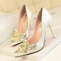 Star Style Women Fashion Pearl Crystal High Heels Shoes 2018 New Women's Sexy Pointed Toe Shallow Solid Silk Elegant Party Shoes JadeMoghul Inc. 