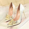 Star Style Women Fashion Pearl Crystal High Heels Shoes 2018 New Women's Sexy Pointed Toe Shallow Solid Silk Elegant Party Shoes JadeMoghul Inc. 