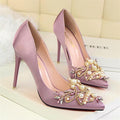 Star Style Women Fashion Pearl Crystal High Heels Shoes 2018 New Women's Sexy Pointed Toe Shallow Solid Silk Elegant Party Shoes