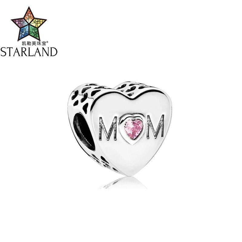 Starland 100% 925 Sterling Silver Dazzling Clear Charm Beads Pink Mother's love hollowed out texture DIY Beads Jewelry JadeMoghul Inc. 