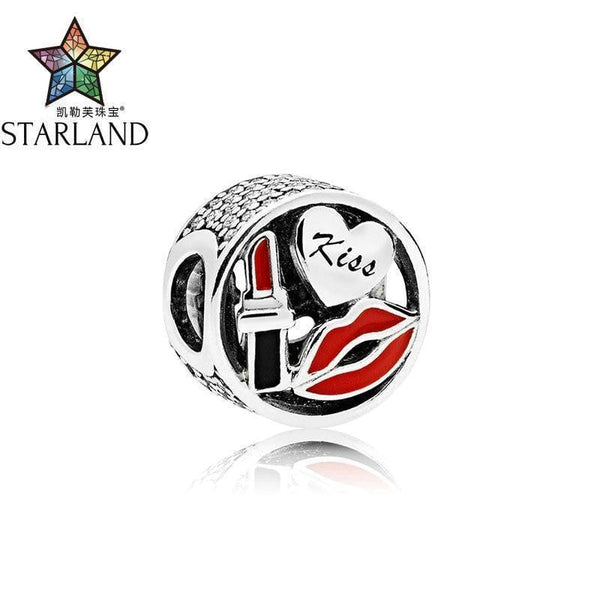 Starland 100% Silver 925 Brand Charming Kiss Clear CZ Charm fits Original Bracelet DIY Charms Beads For Lady Fine Jewelry JadeMoghul Inc. 