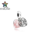 Starland 100% Silver 925 I Love My Family Pink Enamel Clear CZ Charm fits Original Bracelet DIY Charms Beads Fine Jewelry JadeMoghul Inc. 