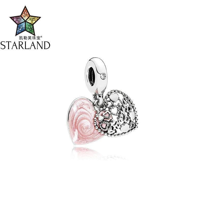 Starland 100% Silver 925 I Love My Family Pink Enamel Clear CZ Charm fits Original Bracelet DIY Charms Beads Fine Jewelry JadeMoghul Inc. 