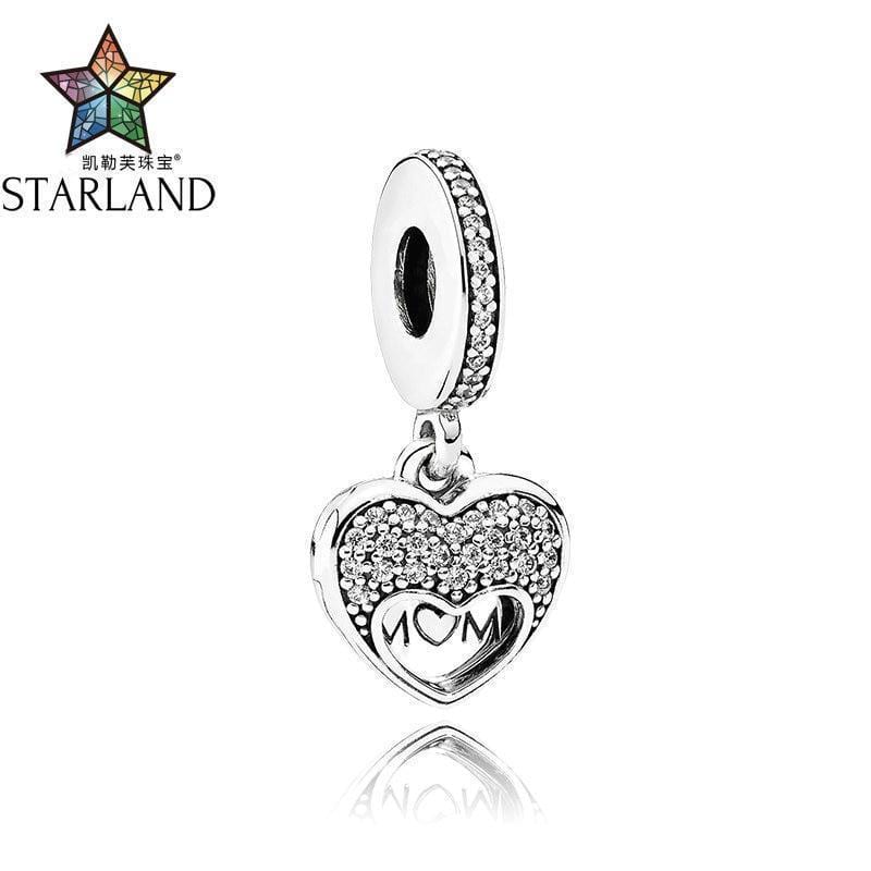 Starland 100% Silver 925 New Design I Love My MoM Clear CZ Charm fits Original Bracelet DIY Charms Beads For Lady Fine Jewelry JadeMoghul Inc. 