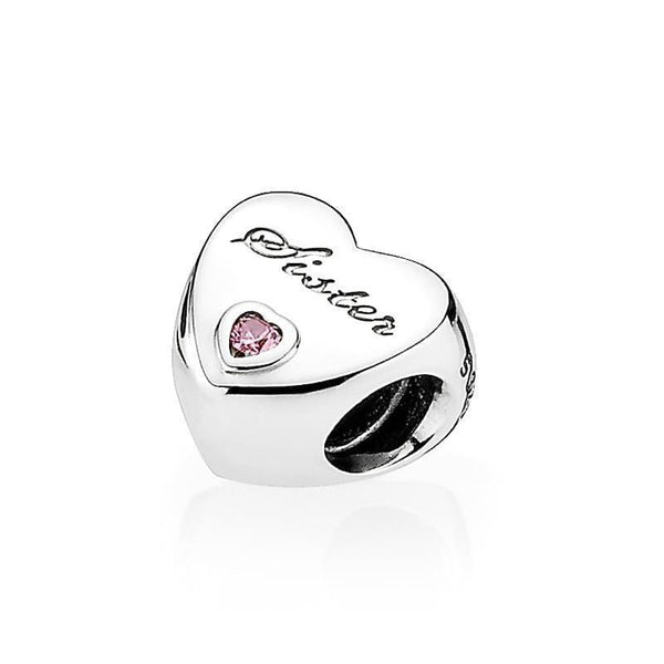 Starland Fashion Genuine Silver 925 Sisters' Love Pink Heart CZ Charms Beads Fit Original Charms Bracelet Women Party Jewelry JadeMoghul Inc. 