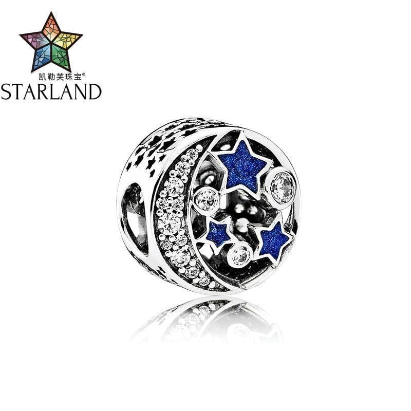 Starland Fine 100% Silver 925 Nostalgic Star Clear CZ Blue Enamel Charms Beads Charms Bracelet Women Jewelry DIY Accessories JadeMoghul Inc. 