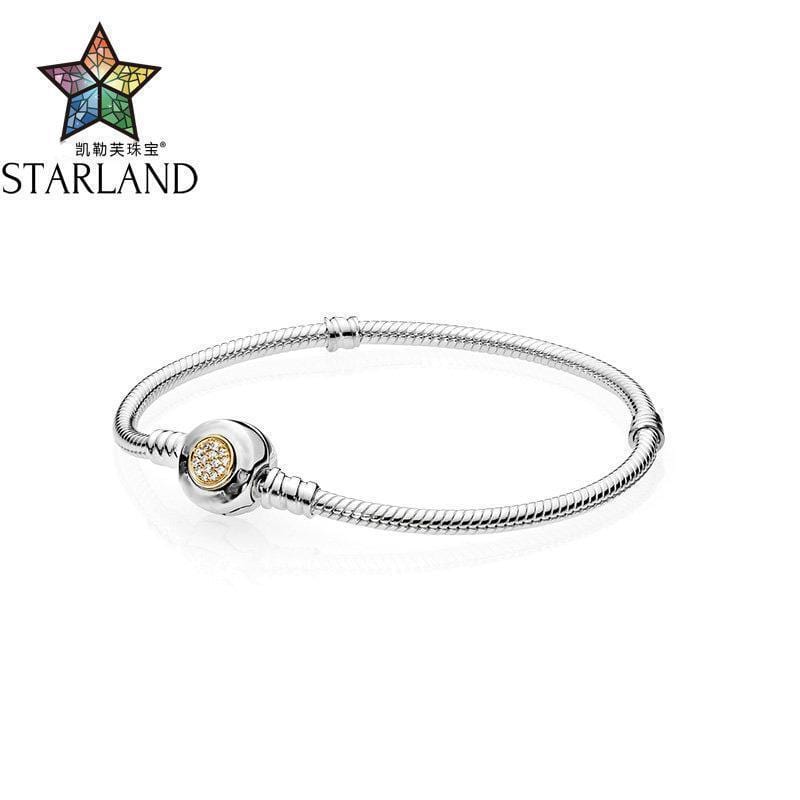 Starland Fine Sterling Silver 925 Snake Chain 14K Gold Pave Setting Charm Bracelet & Bangle Fit Original brand Jewelry 16cm-20cm JadeMoghul Inc. 