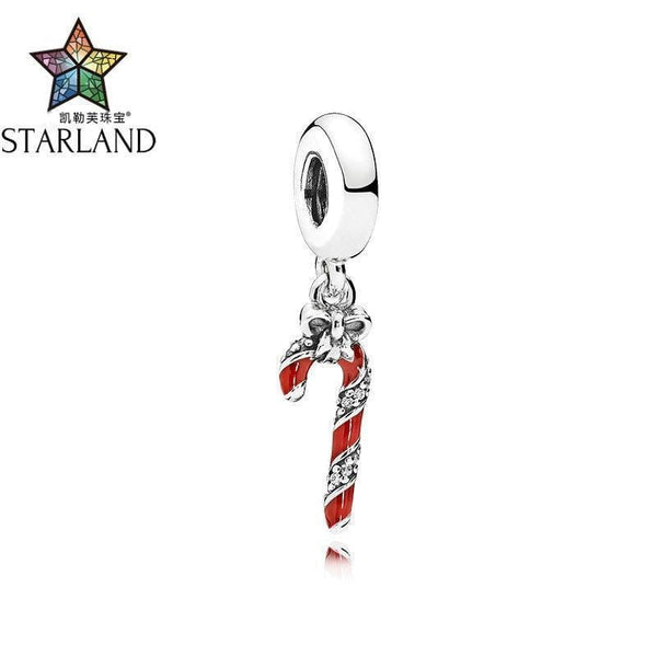 Starland Winter christmas DIY Silver Sparkling Candy Cane Dangle Charm Bead Bracelets Jewelry Fit Women Diy Jewelry Gift JadeMoghul Inc. 